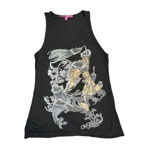 Studio 18 Womens Black Metallic Graphic‎ Print Tank Top Size 1X
